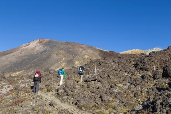 Senderistas no el cruce Tongariro, Nueva Zelanda — Foto de Stock