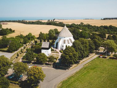 Aerial View of Osterlars Church on Bornholm, Denmark