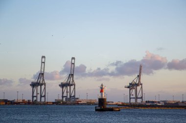 Aarhus, Danimarka 'daki konteyner terminalinde vinçler