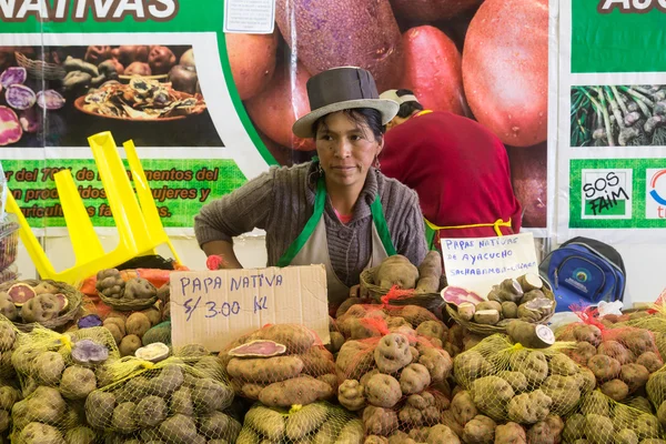 Mulher vendendo batatas no Mistura food festival — Fotografia de Stock