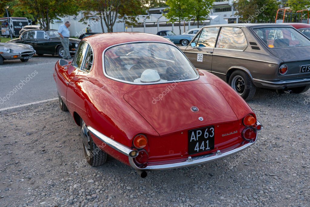 Copenhagen, Denmark - August 02, 2024: A red Alfa Romeo Giulia SS vintage car at the Copenhagen Historic Grand Prix