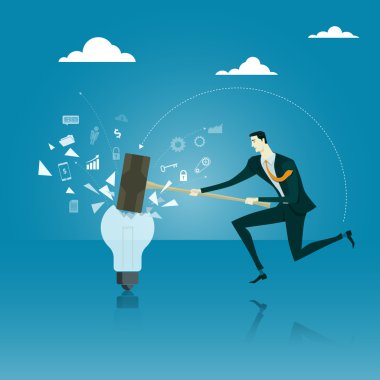 Müdür kırılıyor. Başarı veya atılım soyut iş kavramı. Vektör illüstrasyon düz stil finans bankacılık web infographics.