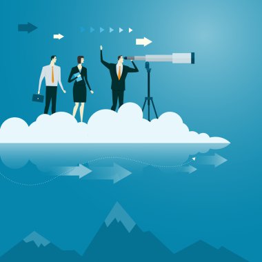 Takım rakiplerini daha yüksek bir yerde izliyor. Vizyon Vektör İllüstrasyon İş Kavramı fikir.