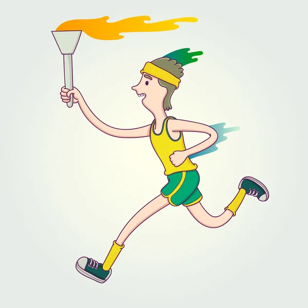 Young man athlete with the torch. — Stock Vector