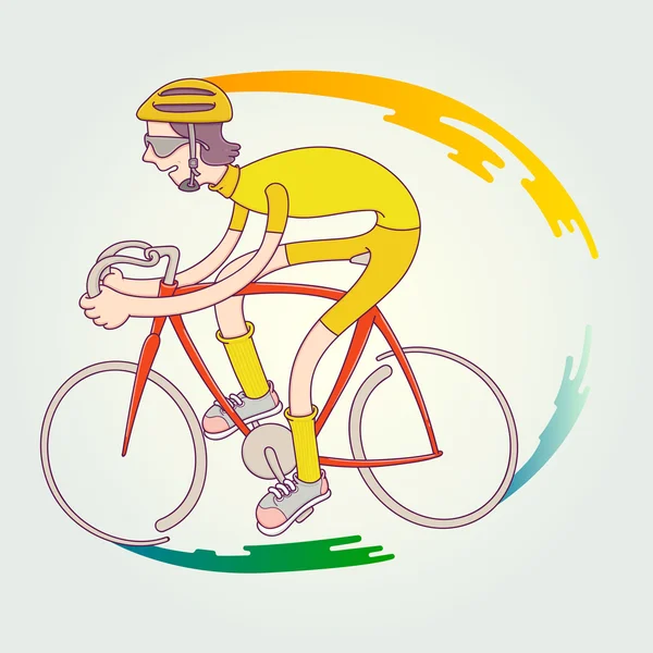 Caráter desenho animado Ciclista montando uma bicicleta em movimento. Modelo de design de ilustração vetorial com esportes isolados contra fundo branco em estilo linear moderno . — Vetor de Stock