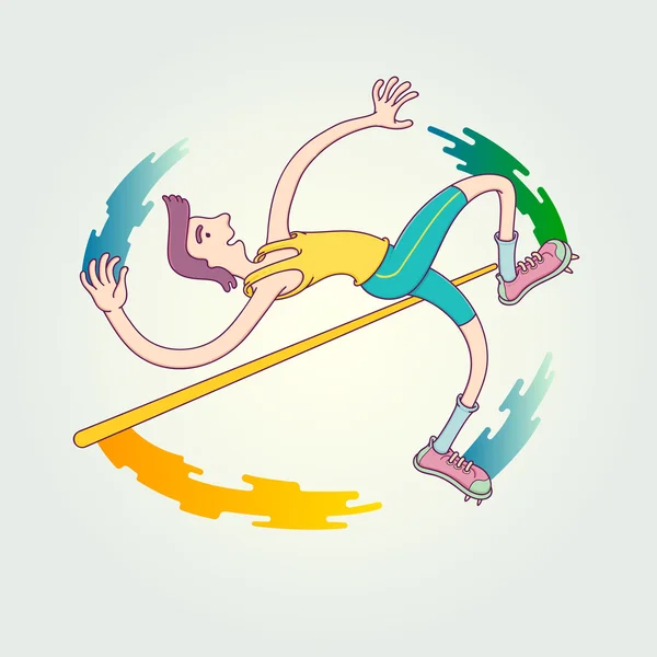 Atleet concurreert in High Jump evenement. Vector illustratie ontwerp met sport geïsoleerd tegen witte achtergrond in trendy lineaire stijl. — Stockvector