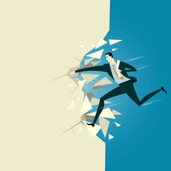 Manager bryta väggen. Abstrakt affärsidé om framgång eller genombrott. Vektor illustration platt stil finans Banking Web Infographics. — Stock vektor