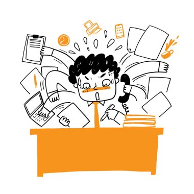 Çalışanlar, Vector Illustration karalama tarzında yoğun bir pazartesi günü bir kişinin birçok görevi üzerinde çok çalışırlar.