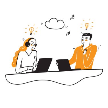 El çizimi vektör iş çizimi. İnsan karakterleri yaratıcı iş fikirleri geliştirir.