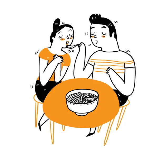 Casal Jantando Estilo Doodle Vector Illustration — Vetor de Stock