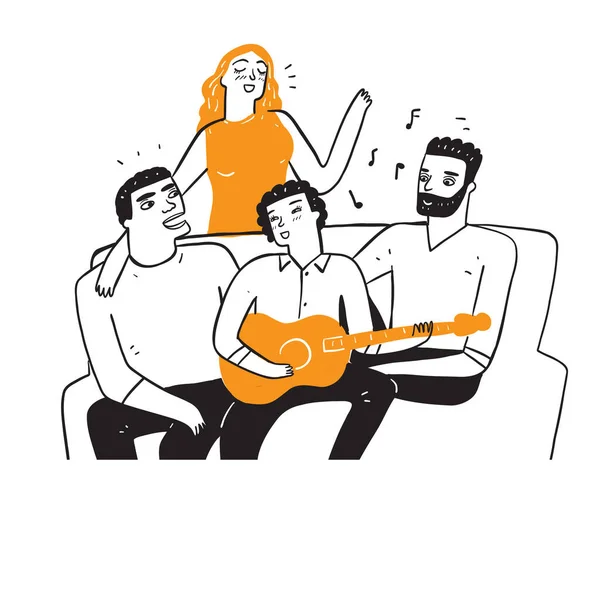 Mejores Amigos Homosexuales Están Cantando Tocando Guitarra — Vector de stock