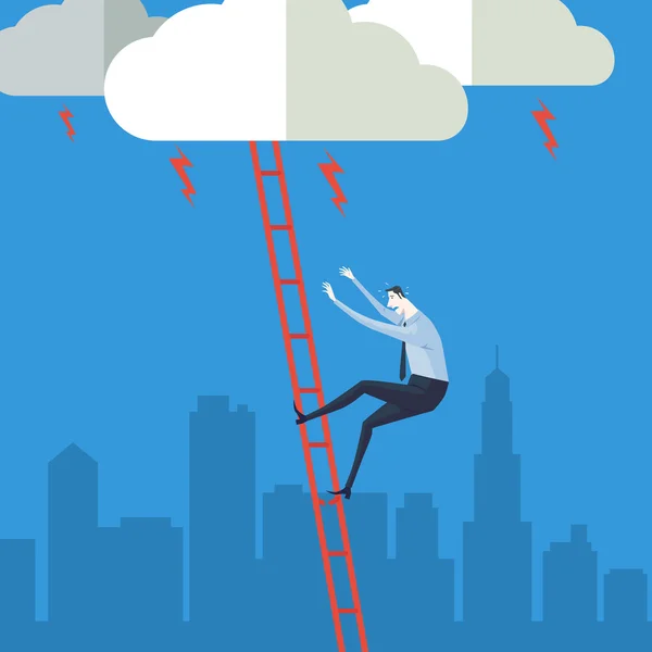 Businessman climbing up a ladder to cloud. Vector Illustration Business concept a ladder Corporate of success. — Stok Vektör