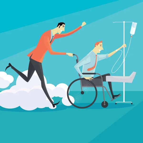 Бизнесмен на инвалидной коляске раненого, полноразмерного портрета. Концепция векторной иллюстрации . — стоковый вектор