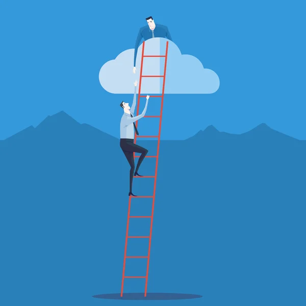 Businessman climbing up a ladder to cloud. — Stock Vector
