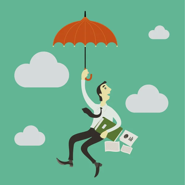 Αλεξίπτωτο πλαγιάς επιχειρηματίας στον ουρανό με μια ομπρέλα. — Διανυσματικό Αρχείο