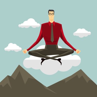 Businessman in the sky position meditating in peace for any spiritual and inner peace business concepts,Vector illustration modern style.