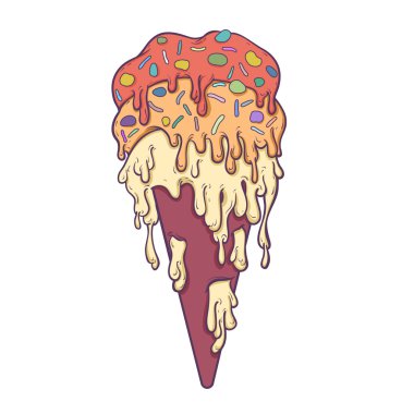 Dondurma ekşi krema erimiş özensiz akışı ile dolu. Vektör çizim grafiti tarzı.