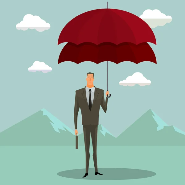 Biznesmen z double parasola proste odcienie niebieskiego, biznes pojęcia ubezpieczenia Agencja. Wektor ilustracja nowoczesny styl. — Wektor stockowy