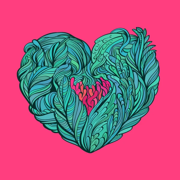 Illustration vectorielle flore coeur gribouillis abstrait avec fond isolé . — Image vectorielle