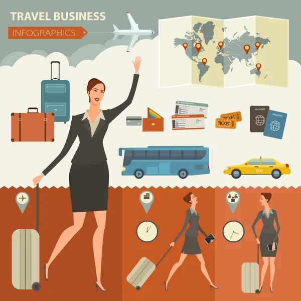 Travel And Journey Business Infographic Design Template para o seu negócio, sites, apresentações, publicidade. Design de qualidade ilustrações vetoriais, elementos e conceito. Estilo plano . — Vetor de Stock