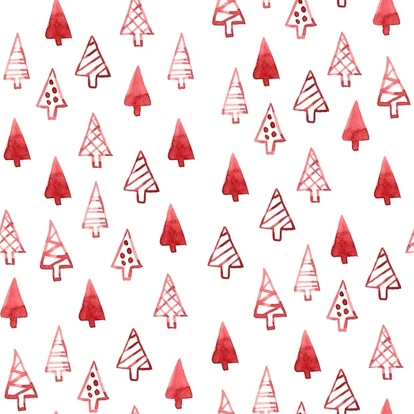 Rote Weihnachtsbäume auf weißem Hintergrund. Aquarellillustrationen — Stockfoto
