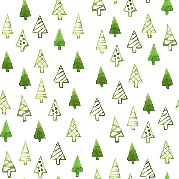Fehér alapon zöld karácsonyfák. Akvarell Illustra-hoz — Stock Fotó