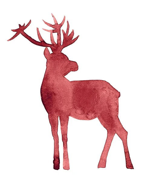 Silhueta de veado vermelho. Ilustração aquarela Imagem De Stock