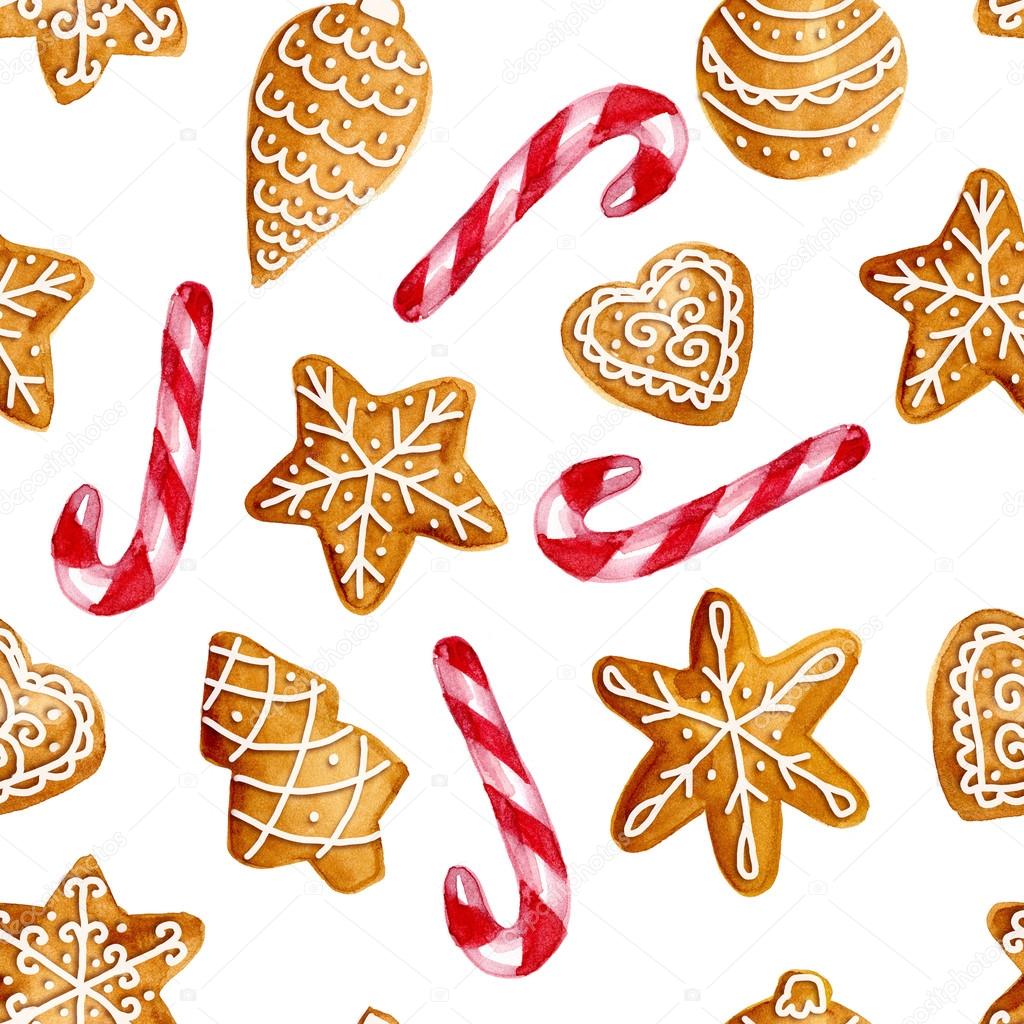 Christmas gingerbread cookies and candies on a white background.