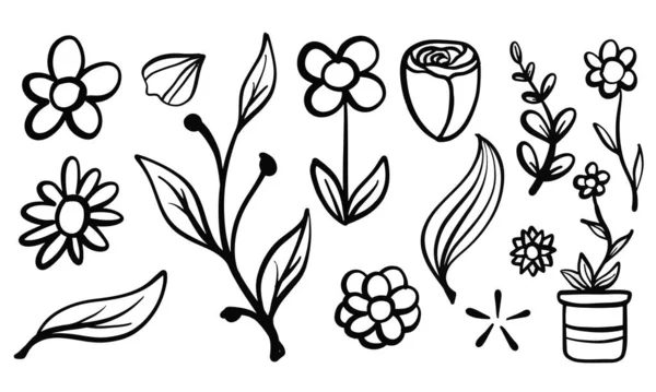 Beyaz arka planda bazı çiçek ve yaprak karalamaları. Vektör illüstrasyonu