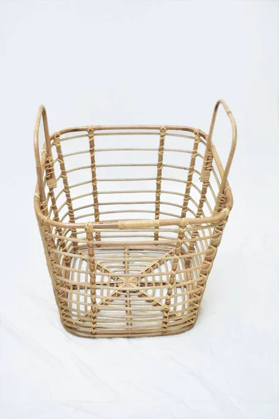 Rattan Laundry Basket Soft Focus White Background — Stock Photo, Image