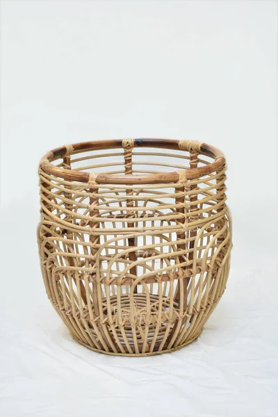 Cane Basket White Background Selective Soft Focus — Stock Photo, Image