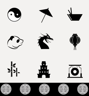 Antik Çin, Asya vektör Icon set.