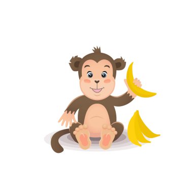 Şirin maymun - basit ve sevimli karakter tasarımı. Çocuklar için hayvanlar. Vektör sanatı.