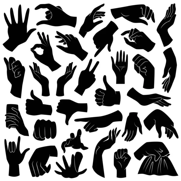 Emberi Kézmozdulatok Fekete Lapos Vektor Ikonok Gyűjteménye — Stock Vector