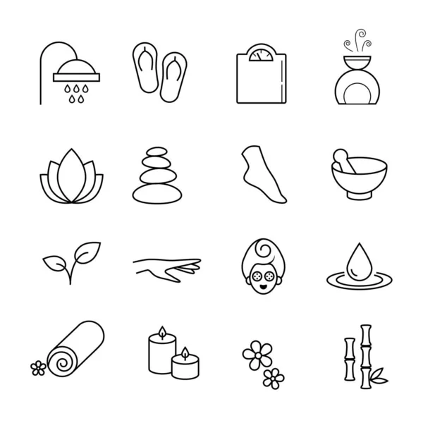 Doğrusal koleksiyon, modern tarz spa, sağlık ikonları. Vektör sanatı.