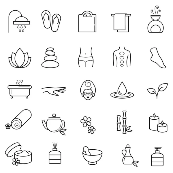 Doğrusal koleksiyon, modern tarz spa, sağlık ikonları. Vektör sanatı.