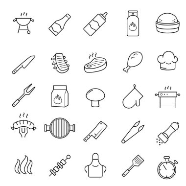 Izgara, biftek evi, barbekü vektör simgesi seti. 