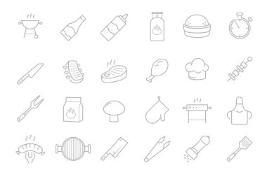 Izgara, biftek evi, barbekü vektör simgesi seti. 