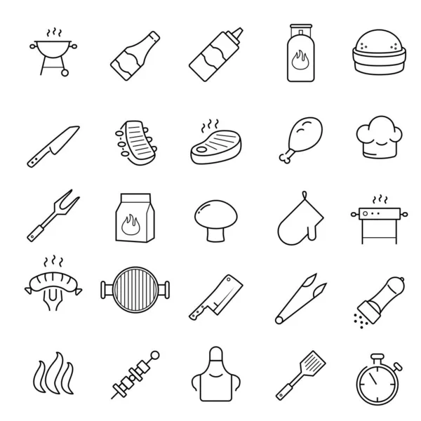 Grill Steak House Barbecue Vector Icon Set — Stock Vector