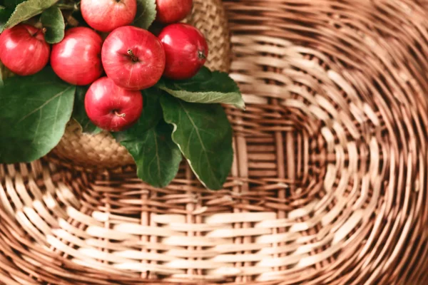 autumn small apples in a wicker basket a place for an inscription