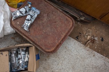 Rusya - 18 Ekim 2015: depolama. Çöp. Belediye katı atık ve yemek atıkları