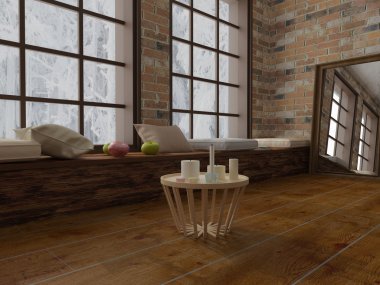 Render sehpa mum ile modern çatı katında romantik ruh