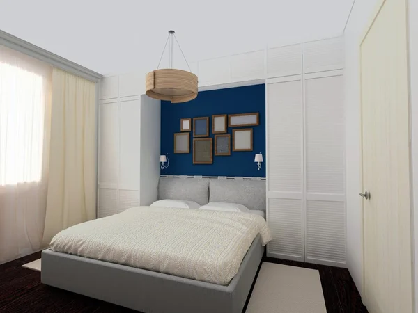 Dormitorio blanco y azul — Foto de Stock