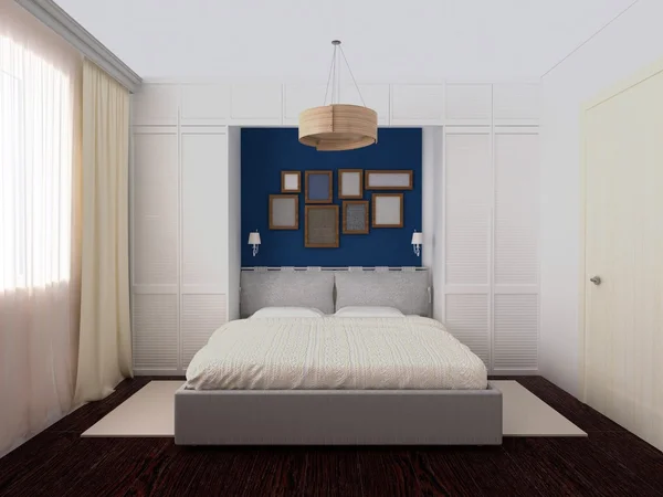 Fehér és kék hálószoba — Stock Fotó