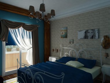 Mavi tonlarda zarif yatak odası