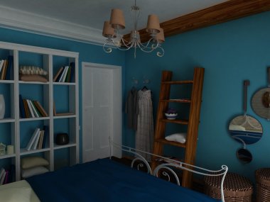 Mavi tonlarda zarif yatak odası