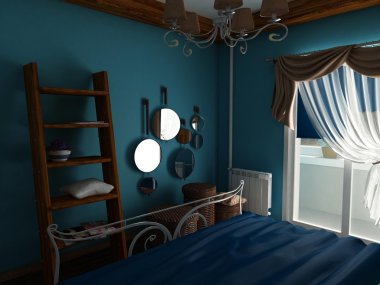 Mavi tonlarda zarif yatak odası