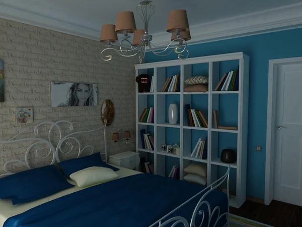 Mavi tonlarda zarif yatak odası