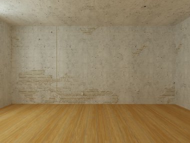 White brick wall with stucco and wooden floor