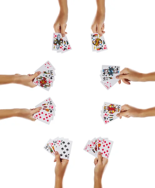 İskambil Poker kombinasyonları izole kadın elinde — Stok fotoğraf
